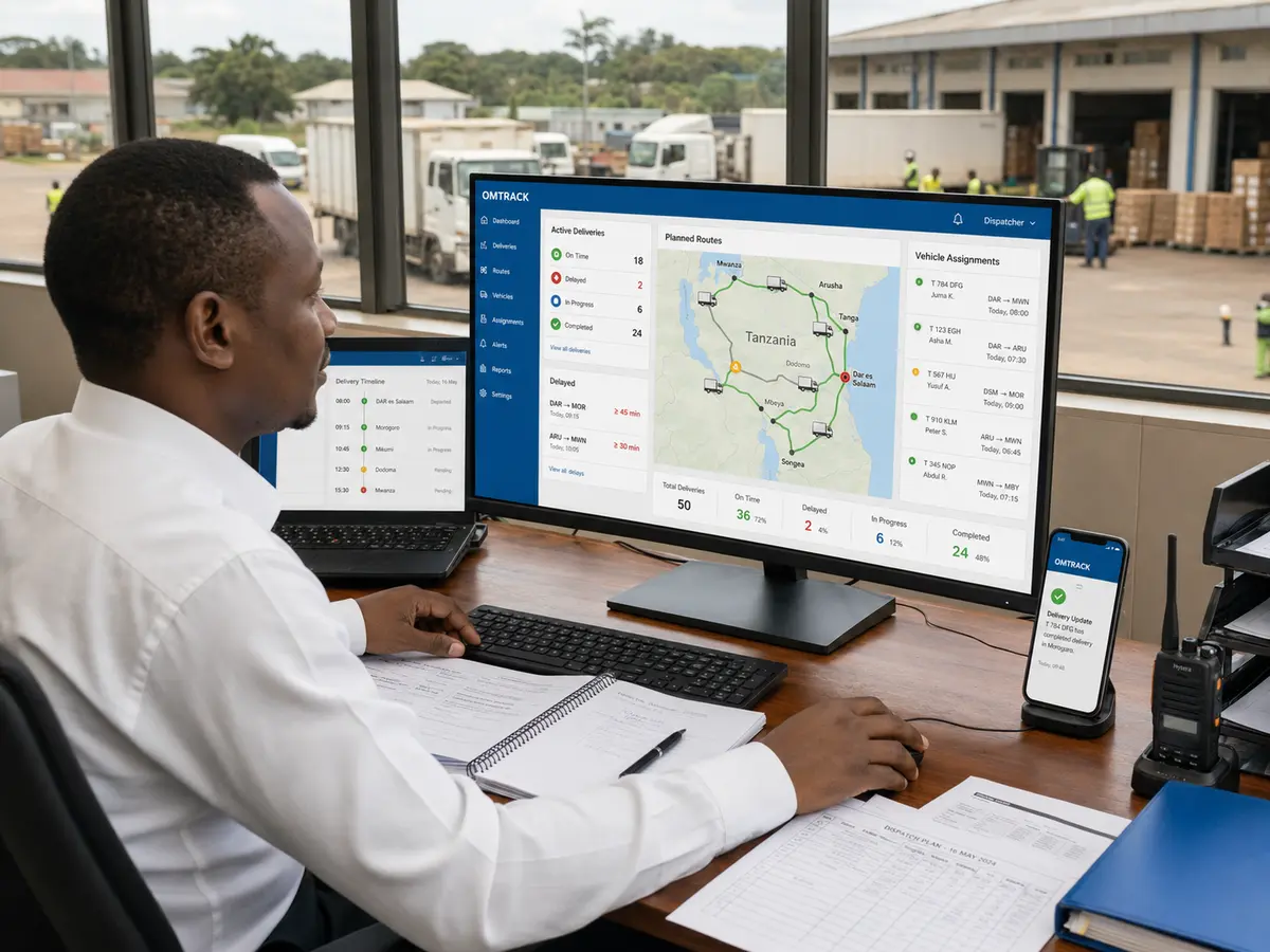 Tanzanian logistics manager monitoring delivery routes and vehicle assignments