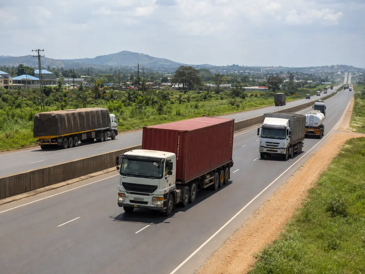 Long-distance trucks being monitored on a Tanzanian transport route